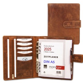 Almadih Leather Organizer A5 with Rings Brown VT Genuine Leather Leather Conference Folder Organiser Briefcase With System Diary Organiser Planner 2016 Vegetable Tanned Leather