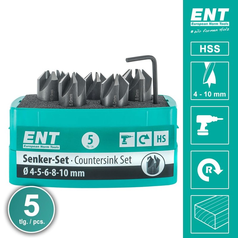 ENT 26516 5-Piece Countersink Set HSS, Diameter (d) 4, 5,