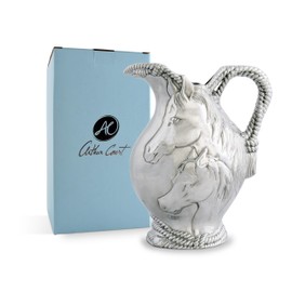 Arthur Court Aluminum Horse and Rope Equestrian Metal Pitcher Water Jug for Hot / Cold Water, Ice Tea and Juice Beverage 10 inch Tall