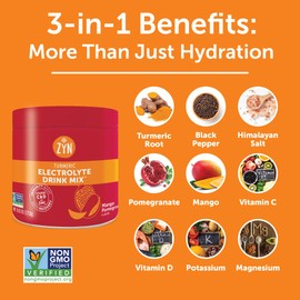ZYN Electrolyte Powder Drink Mix with Turmeric - Aids Muscle Recovery, Supports Joints, Electrolyte Replenishment - Added Vitamins for Immunity (30 Servings, Mango Pomegranate)