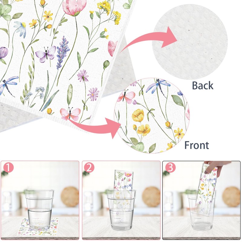 Deorfuy Swedish Dishcloths for Kitchen, 6PCS Wildflower Cellulose Sponge Reusable
