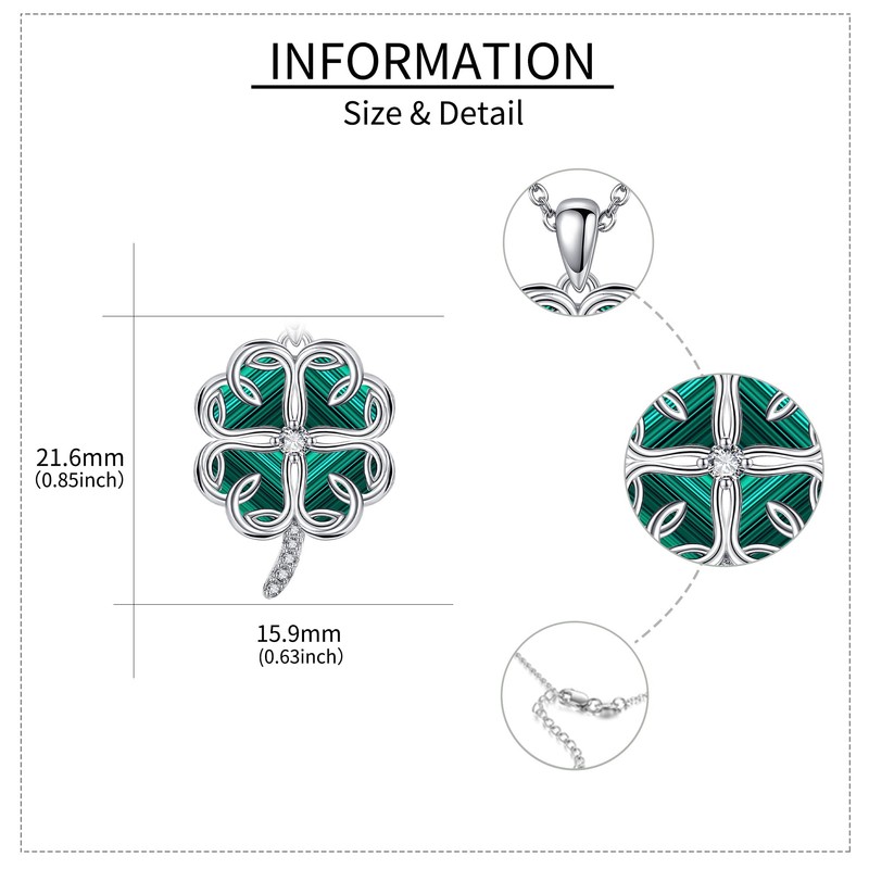 URONE St Patricks Day Shamrock Necklace Sterling Silver Four Leaf