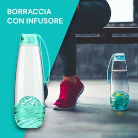 Avilia Transparente und blaue Trinkflasche mit Teesieb 750 ml – ideal zum Mitnehmen und zur Zubereitung von Tee und Kräutertees – bequemes herausnehmbares Teesieb, leicht zu reinigen und für stets