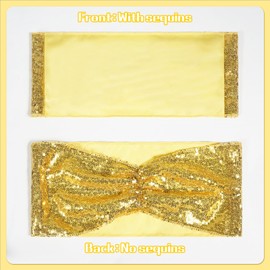 Poise3EHome Set of 50 Stretch Sequin Chair Sashes Bands Gold One-Sided Sequins Decorative Bows for Wedding Party Event Chair Covers