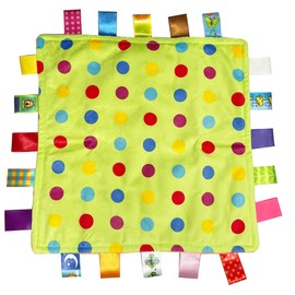 1 PC Soft Baby Tag Blanket,10.4x10.4INCH Cute Taggy Security Blanket, Colorful Label Blanket Gift for Baby(Colorful Dots)