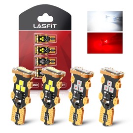 LASFIT 912 921 LED Bulb Reverse Light Backup Light White and Third Brake Bulbs Light Red Combo, T15 W16W Canbus Error Free Light，Non-Polarity, 4 PCS