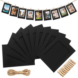 Janlaugh 100 Pcs Paper Picture Frames 4x6 Paper Photo Frame with 100 Clip 10 String Kit DIY Hanging Cardboard Photo Holder for Carnival Valentine Mardi Gras Wedding Home(Black,Classic Style)