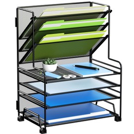 MINDEPOT Desk Paper Organizer Tray, Desktop File Folder Sorter Holder for A4 Letter-Size Paper Document Organization for Office Home School Classroom (4+3 File Organizer)