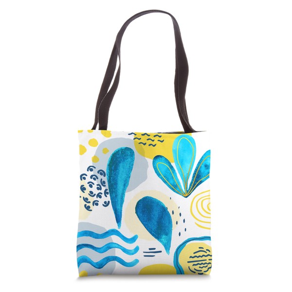 Abstract Hand Drawn Aesthetic Modern Blue and Yellow Art Tote
