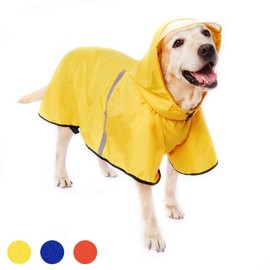 Large Dog Raincoat Dog Jacket for large Dog with Adjustable Belly Strap and Leash Hole - Hoodie with Reflective Strip - Waterproof Slicker Lightweight Breathable - Easy to Wear