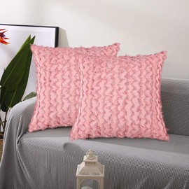 Joveco Set of 2 Decorative Throw Pillow Covers, Rectangle Cotton Throw Pillow Cases, Cushion Covers for Couch Sofa Bed Living Room (Pink-Square, 18"x18"-2pcs)