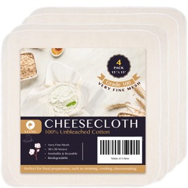 Precut Cheesecloth, 38 x 38cm 4 Pack, Ultra Fine Cheesecloth for Straining & Cooking, 100% Combed Unbleached Cotton Cheesecloth for Making Cheese.