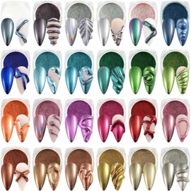 Polvo para uñas cromado 24 colores SUTOKAKA MW-01-02 efecto espejo metálico y holográfico
