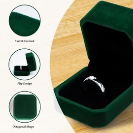 WisePoint Ring Box, Velvet Jewellery Gift Box, Octagonal Jewellery Case, Small for Wedding, Elegant Ring Box for Rings, Stud Earrings, Mini Brooches (Green)