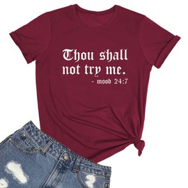 LOOKFACE Women Summer Cute Graphic Tee Shirts Casual Clothes Wine Red X-Large