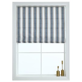 Everyday Celebration Roman Shades for Windows, Cordless Room Darkening Roman Window Shades, Pull Down Yarn-Dyed Vertical Stripe Window, Indoor Blinds & Shades with Woven Fabric, 32" W X 64" H, (Blue)