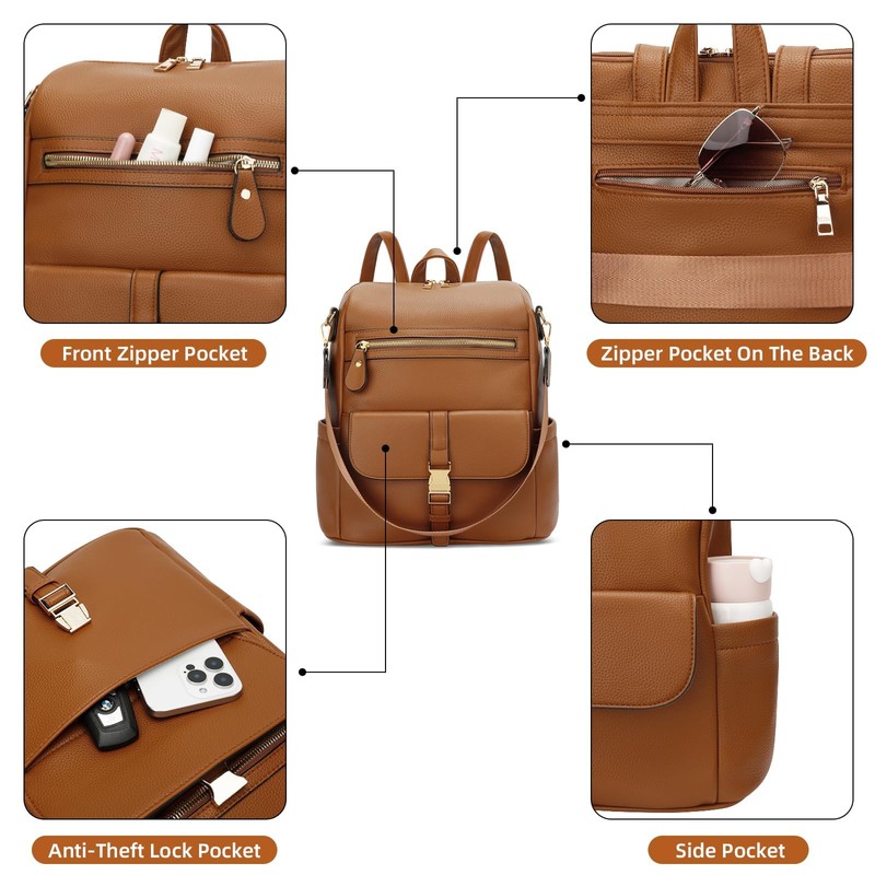 KKXIU Backpack Purse for Women - PU Leather Ladies Backpack
