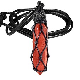 KYEYGWO KYEYGWO Roter Jaspis Heilstein Punkt Anh?nger Halskette fr Damen und Herren, Kristall Sechseckiger Anh?ngers Heilung Reiki Pendel Kette, Chakra Steinpendel Hexagon Schmuck mit