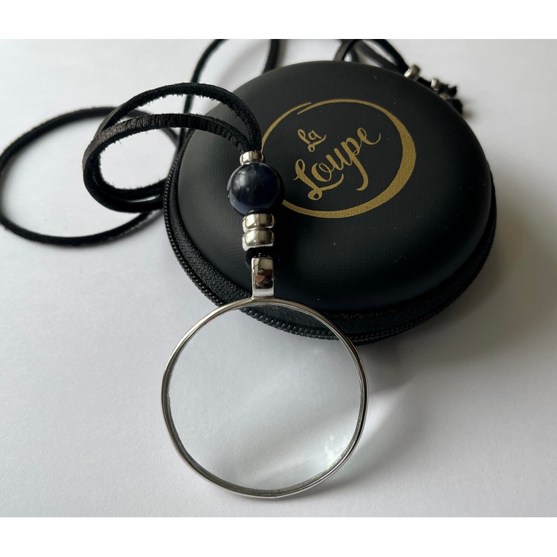 Magnifying Glass Necklace, Sterling Silver with Healing Gem Stone Crystal,