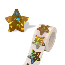 Gold Star Stickers,1.5" Holographic Star Stickers for Kids Reward，500 Pcs Foil Star Stickers Roll for Behavior Chart, Student Planner and School Classroom