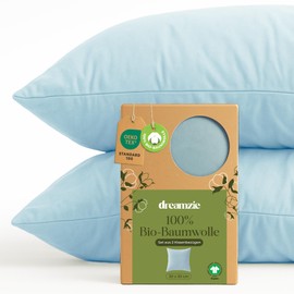 Dreamzie - 100% Organic Cotton - Pillowcase 30 x 30 cm Cotton - Set of 2 - Blue - Cushion Cover with Zip - Oeko-Tex