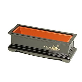 Yamako Long Incense Burner, Made in Japan, Long Angle Incense Burner, 8 inch, Black (Inner Vermilion), Golden Lotus, Buddhist Imperial Service, Buddhist Service, Rotating Incense Burner, Obon Burner,
