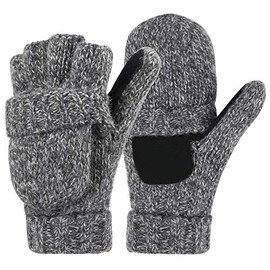 Variety To Go Winter Knitted Fingerless Gloves Convertible Wool Mittens Warm Glove Women & Men (Gray)