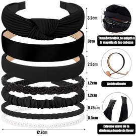 7 Pcs Diadema Negro para Mujer,Bandas de Moda para la Cabeza para Mujer,Elegante Diadema Antideslizante,Accesorio para el Cabello Lindo y Divertido,Se
