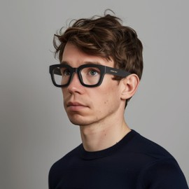 LONDON MOLE® Vegas Fashion Glasses | Zero's with Clear Lenses | Cool Oversized Square/Rectangular/Trapezoidal Frames | Men Women Unisex | Spring Joints, Rubberised black