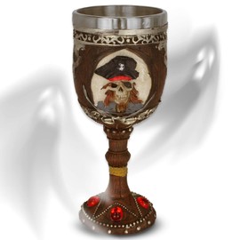 mtb more energy Decorative Goblet "Captain's Brew" - Drinking Goblet in Wood Look with Pirate Skull Pirate Fantasy Caribbean