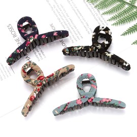 ONEYE Hair Claw Clips Nonslip Wrapped Cloth 4.3 Inch Large Hair Clips for Women Girls Floral Banana Hair Clip Strong Hold for Thin Hair Thick Hair Long Hair Fashion Hair Accessories with 4 Colors