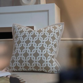 Croker Horse 20x20'' Inches Throw Pillow Cushion Cover - Chain Pattern Chenille Jacquard Embroidey Luxury Modern Style Couch Sofa Pillow Covers for Living Room Bedroom