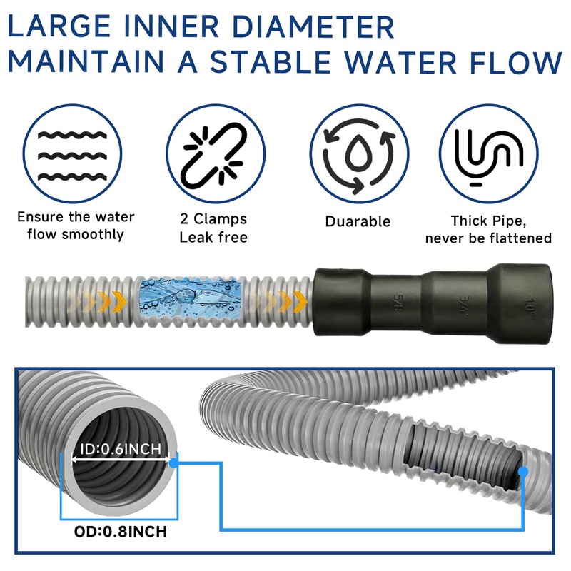 10 Ft Dishwasher Drain Hose Extension Corrugated and Flexible Dishwasher