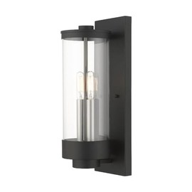 Livex Lighting Stainless Steel Wall Light; 2 Light Lantern for Home Decor, 1 Black Light Fixture for Outdoor Wall Decor