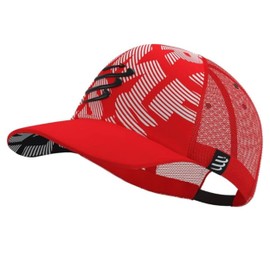 COMPRESSPORT Unisex Compresport Trucker Cap - Sun Protection - Hat with Mesh - Wide and Curved Peak - Adjustable - Before or After Training - One Size, red/white
