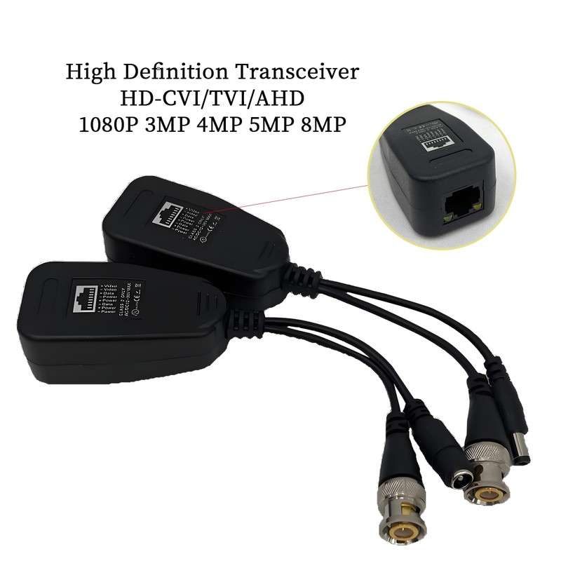 NVRTTRR HD-CVI/TVI/AHD Video Balun with Power Connector, RJ45 CAT5 Data