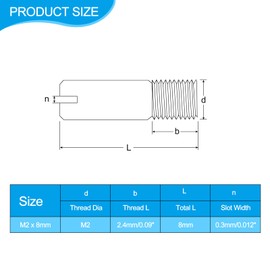 sourcing map 8Pcs M2 x 8mm Slotted Cylindrical Pin 304 Stainless Steel Dowel External Thread Locating Pin for Furniture Cabinets