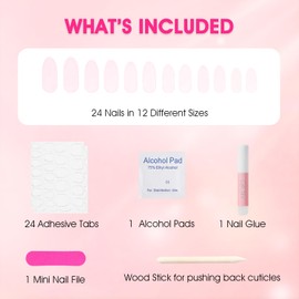 24Pcs Press On Nails Long Fake Nails, Pink Ombre Coffin Full Cover Acrylic Gel Nails, Reusable False Nail Kit Glue on Nails DIY Stick on Nails for Women with Nail Glue Adhesive Tabs