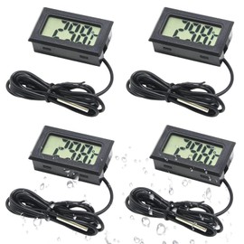 4 Pack Digital LCD Thermometer Aquarium Thermometer Radiator Balancing Thermometer with External Waterproof Probe for Fridge Freezer Refrigerator Aquarium Fish Tank Water Temperature