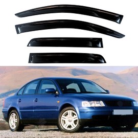 KPY Window Visor Compatible with Volkswagen (VW) Passat 1997-2005, Rain Guard Window Vent Deflectors Tape-On Style, 1997 1998 1999 2000 2001 2002 2003 2004 2005