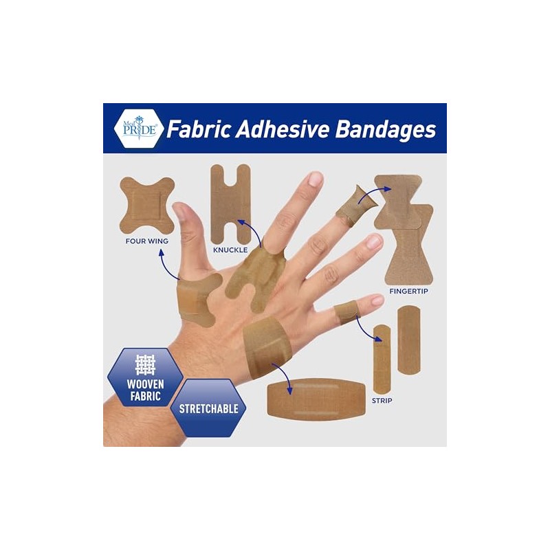 Med Pride Sterile Fabric Fingertip and Knuckle Bandages - 100