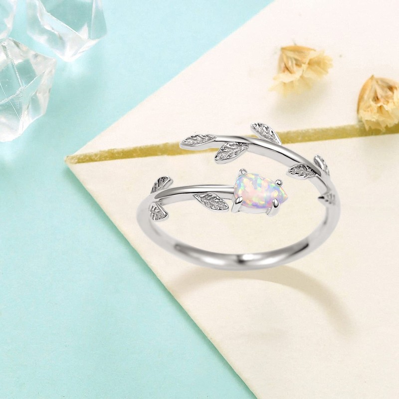 925 Sterling Silver Moonstone Ring Leaf Ring for Women Ring