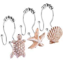 Double Shower Curtain Hooks,12Pcs Seashell Shower Curtain Hooks Double Shower Curtain Hooks Decorative Bathroom for Home Bathroom Bedroom Living Room