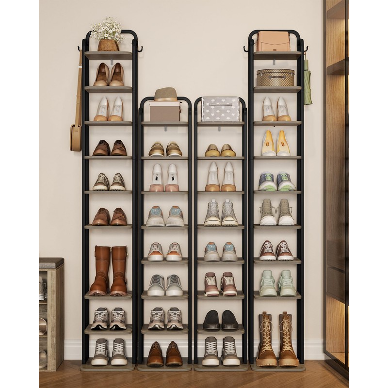 10 Tiers Vertical Shoe Rack, Narrow Shoe Tower, Tall Shoes