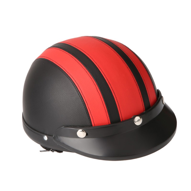 Motorcycle Scooter Open Face Half Leather Helmet with Visor UV