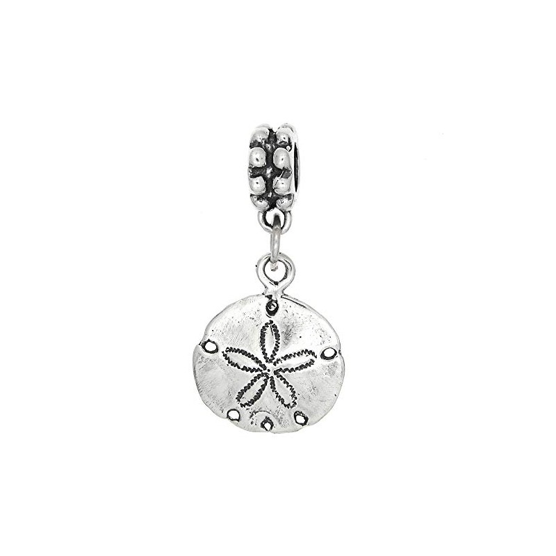 LGU Sterling Silver Oxidized Beach Sand Dollar Dangle Bead Charm