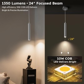 UPZXKJ Modern Brushed Nickel Pendant Light, 10W Dimmable Integrated COB LED Adjustable Hanging Downward Lighting Fixtures for Kitchen Island, Dining Room, Bar, 4000K Neutral White, ETL Driver, 3 Pack