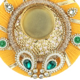 Decorative Mat Rangoli with T-Light candle Holder Stand for Indian Traditional Cultural Festival Decorations Made up of Golden Embrodaries for Gifting Idea Home Decor(Size:- 5")(Yellow)