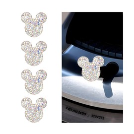 KHGUZ Bling Car Tire Valve Stem Caps, 4PCS Dustproof Crystal Rhinestone Mickey Vehicle Tyre Valve Stem Cover, Sparkling Attractive Auto Wheel Decoration Accessories, Universal Fit (AB)