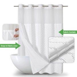 eachope Extra Long No Hook Tufted Chevron Striped Shower Curtain with Snap-in Fabric Liner set-71Wx86H(84H),White Hotel Grade Boho Style Shower Curtain,Water Repellent